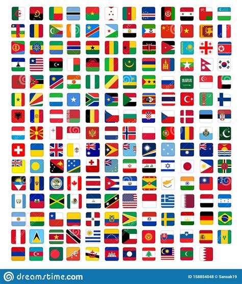 All World Flags Square Glossy Buttons Stock Illustration Illustration