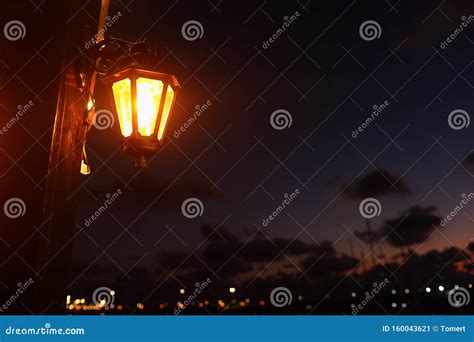 Vintage Street Lamp During Twilight Hour Stock Image Image Of Lantern