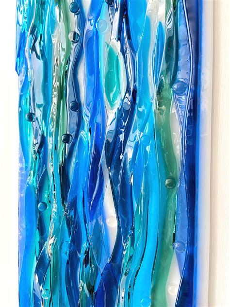 Vertical Blue Ocean Wall Art Fused Glass Wall Art Glass Sea Etsy