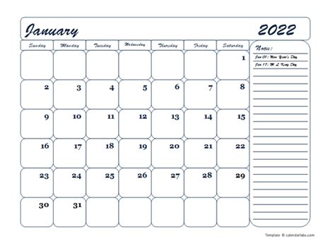 2022 Monthly Blank Calendar Template Free Printable Templates