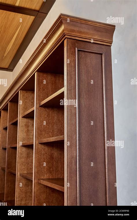 Home Library Detail Of Antique Wooden Bookcase With Empty Shelves