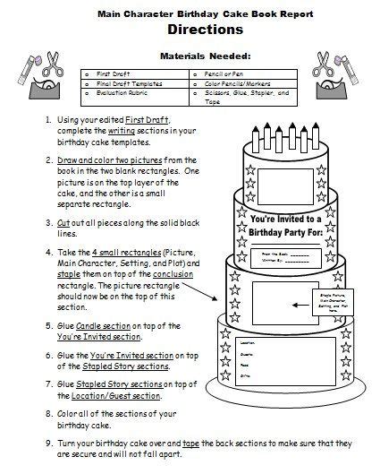 Birthday Cake Book Report Project Templates Worksheets Rubric And