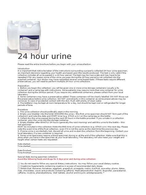 24 Hr Urine Collection Pdf Gelatin Antidepressant