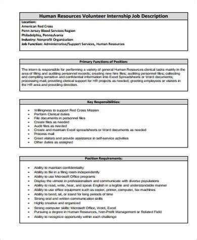 FREE 10 HR Intern Job Description Samples In MS Word PDF