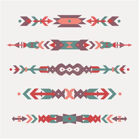 Vector Set Of Decorative Ethnic Borders With American Indian Motifs