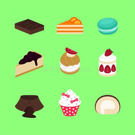 Set Of Cake Bakery Sweet Dessert Vector And Icon Stock Vector