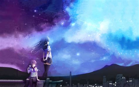 Girl Looking At The Sky Wallpaper Anime Best Friends Night Sky