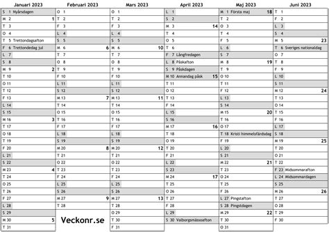 Kalender För 2023 Med Helgdagar Och Veckonummer Online Almanacka Med