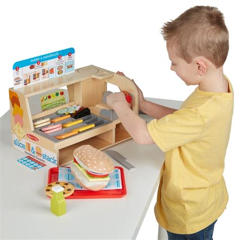 Melissa And Doug Wooden Slice And Stack Sandwich Counter With 52