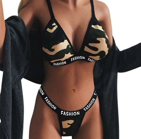 2019 New Fashion Women Camouflage Bikini Set Swimwear High Waist Push Up Bra Beachwear Bathing