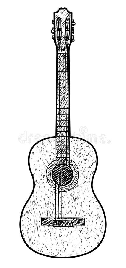 illustration de guitare dessin gravure encre schéma vecteur illustration de vecteur