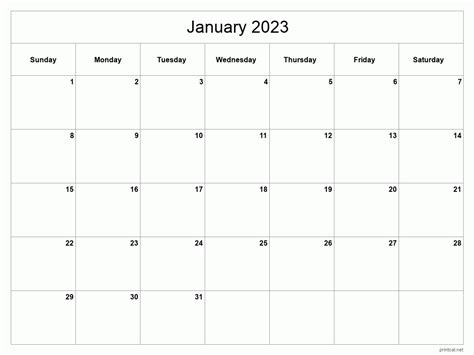 January 2023 Free Printable Calendar 2023 Calendar