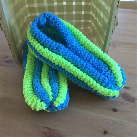 Phentex Slippers Hot Blue And Lime Hand Knitted For Men And Etsy