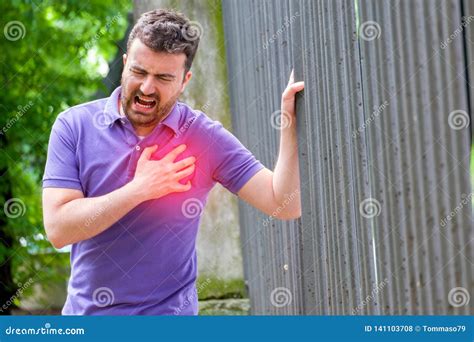 Severe Heartacheman Pressing On Chest With Painful Expression Fist Aid