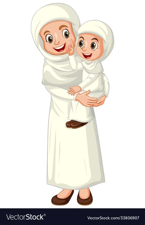 Arab Muslim Mother And Daughter In Traditional Vector Image
