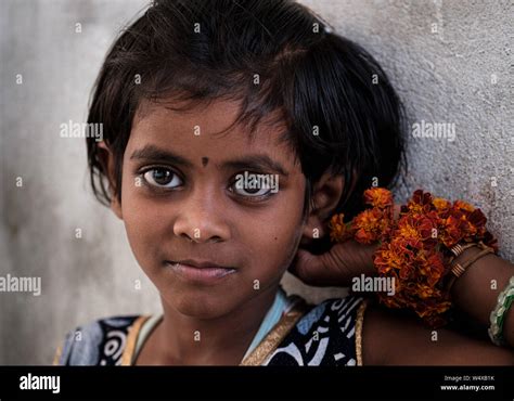 Varanasi India Circa November 2018 Portrait Of Girl From A Fishing
