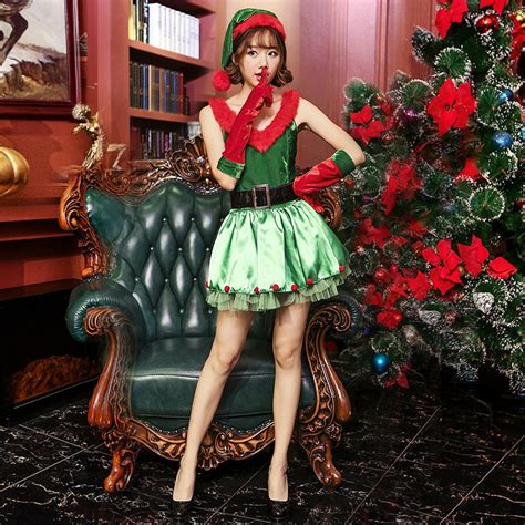 New Green Sexy Mrs Santa Claus Elf Wanita Natal Costume Party Cosplay Dress Dengan Red Berbentuk