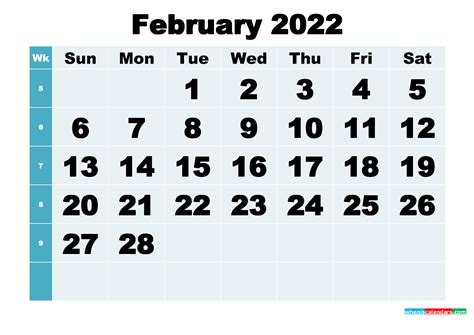 Free Printable February 2022 Calendar Word Pdf Image