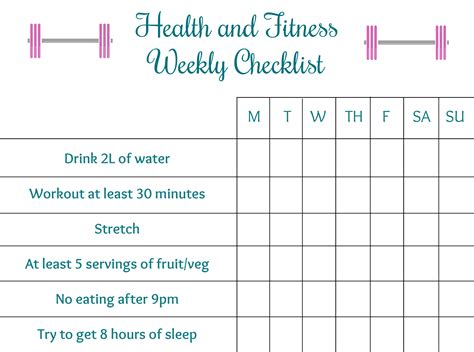 Health And Fitness Checklist