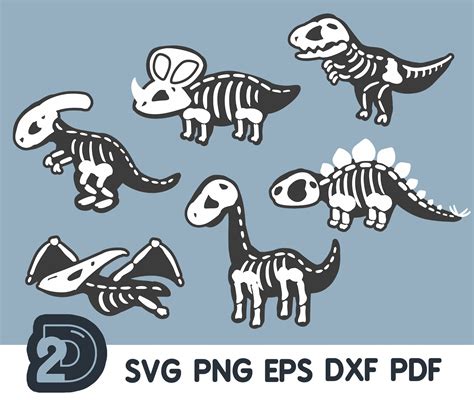 Dinosaurs Skeletons 6 Cute Designs SVG Clipart Svg Png - Etsy