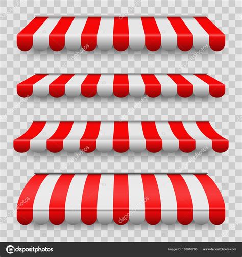 Creative Vector Illustration Of Colored Striped Awnings Set For Shop