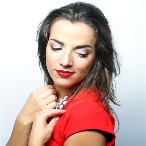 Portrait Young Happy Woman In Red Dress Stock Photo Image Of Sensual