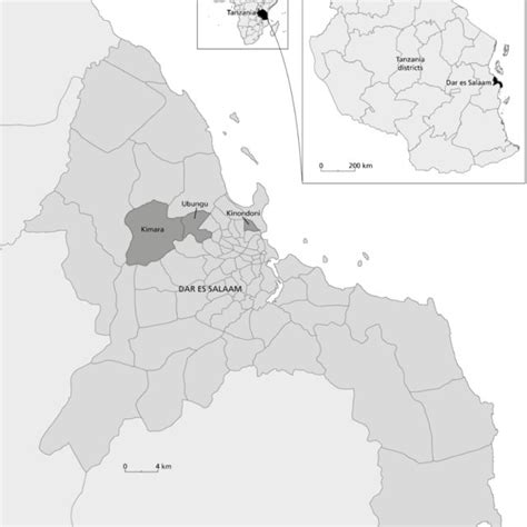 map of dar es salaam showing the districts in which data was collected download scientific