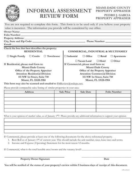 Miami Dade County Florida Informal Assessment Review Form Download