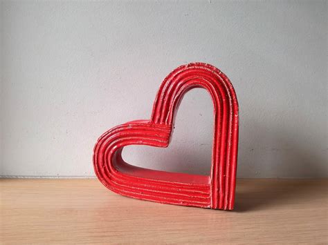 Red Heart Sculpture Bright Red Ceramic Heart Outline Sculpture