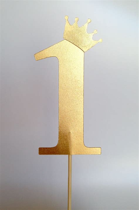 Cake Topper One Number 1 Gold With Crown
