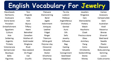 English Vocabulary For Jewelry List Of Jewelry In English Vocabulary