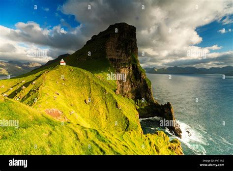 Kallur Lighthouse Kalsoy Island Faroe Islands Denmark Stock Photo