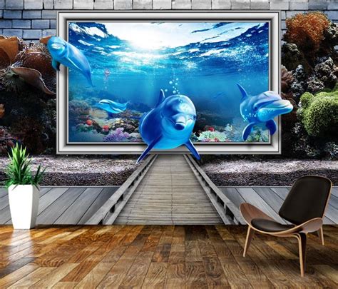 3d Dolphin Custom Mural Wallpaper