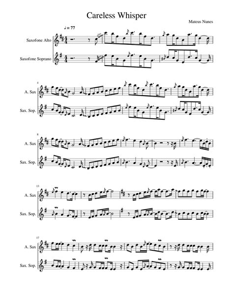 Careless Whisper Sax Alto And Sax Soprano Sheet Music For Saxophone Alto Saxophone Soprano