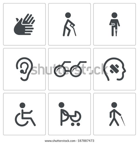 Disability Icons Set Stock Vector Royalty Free 187887473