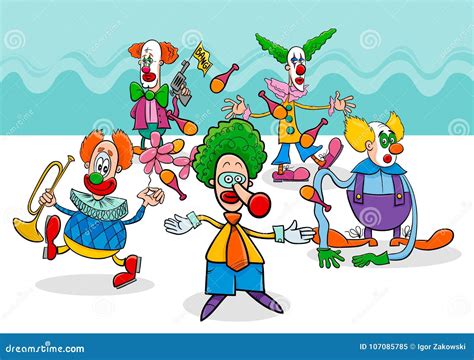 Circus Clowns Set Funny Comedians And Jesters Performing In Colorful