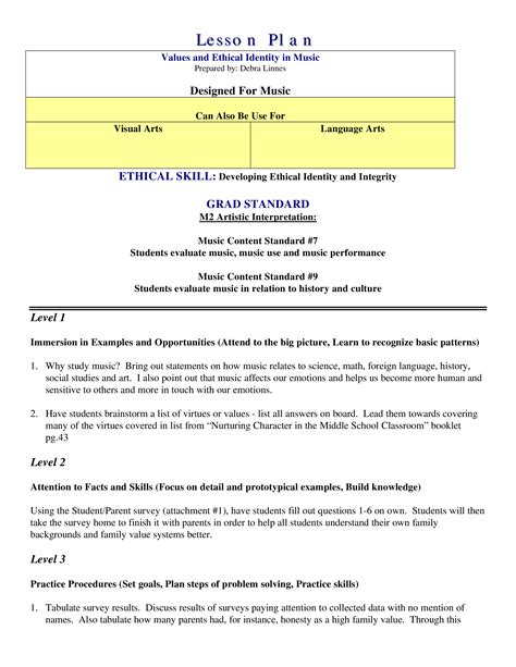 Music Class Lesson Plan Templates At