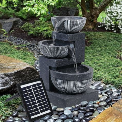 Solar Powered Pebble Garden Water Feature Fountain With Led Lights