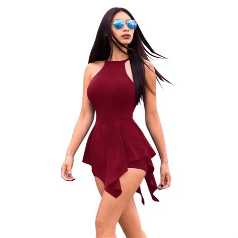 2018 Summer Hot Popular Asymmetrical Ladies Playsuits Skinny Sexy Solid Sleeveless Hollow Out