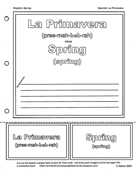 Print And Color Language Flashcards Spanish English Flashcard For La