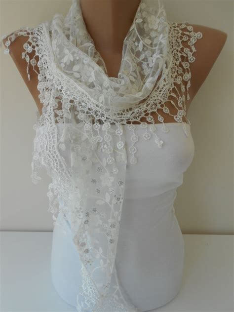 May you have a fun and exciting vacation! White Scarf Shawl Cowl Scarf With Lace Edge Women Holiday ...