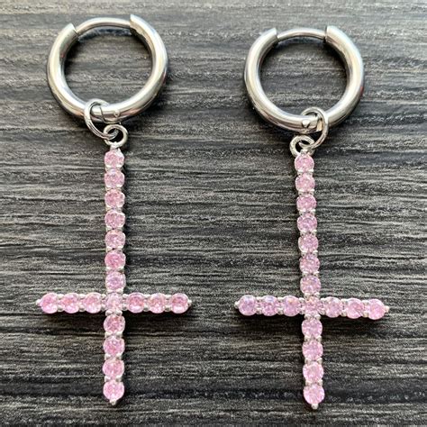 Lil Peep Light Pink Cross Earrings Etsy