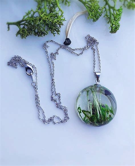 Terrarium Necklace For Women Real Lichen Mushroom And Moss Etsy Uk