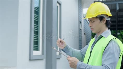 The Inspector Or Engineer Is Checking The Building Structure And House