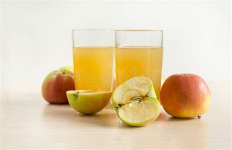 Drink 2 Glasses Apple Juice Juice Apples Fruit Stock Image