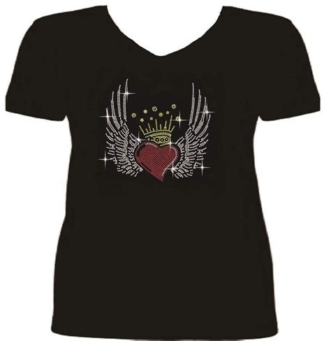 Just Bad Ass T Shirts Bling Rhinestone Womens Heart Crown Wings