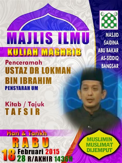 Facebook'ta 5 waktu pasir mas'ın daha fazla içeriğini gör. Masjid Saidina Abu Bakar As Siddiq, Bangsar.: MAJLIS ILMU ...