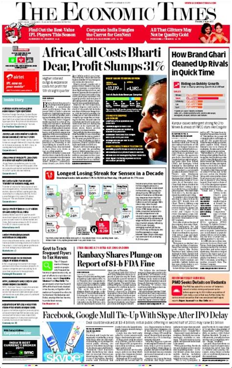 Newspaper The Economic Times India Newspapers In India Fridays