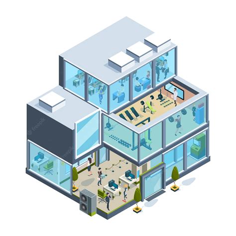 Premium Vector Business Building Isometric Glass Facade Offices