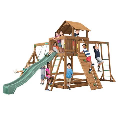 High Flyer Wood Swing Set With Monkey Bars And Slide Kids Creations